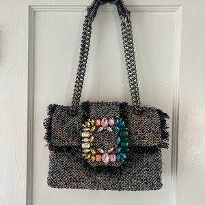 Kurt Geiger London Tweed Kensington Eagle Crystal Shoulder Bag